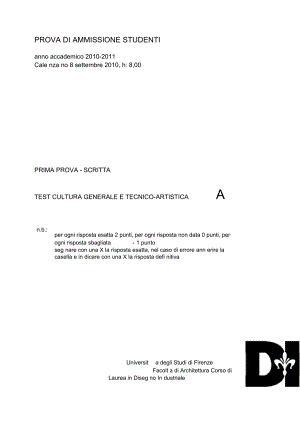 佛羅倫薩大學(xué)2010年工業(yè)設(shè)計(jì)入學(xué)考試題A卷