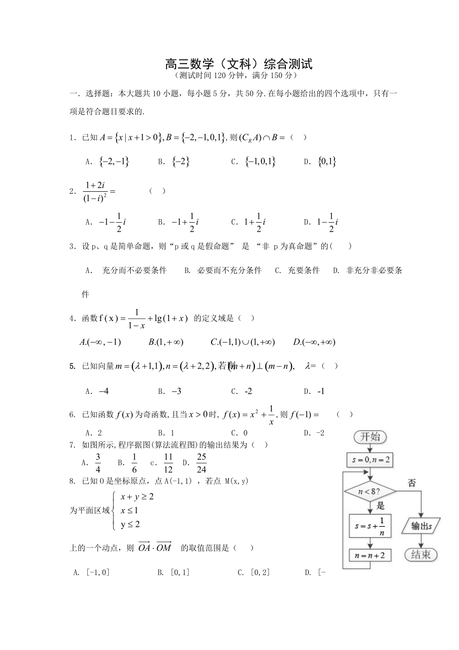高三文科数学周测试题（袁）_第1页