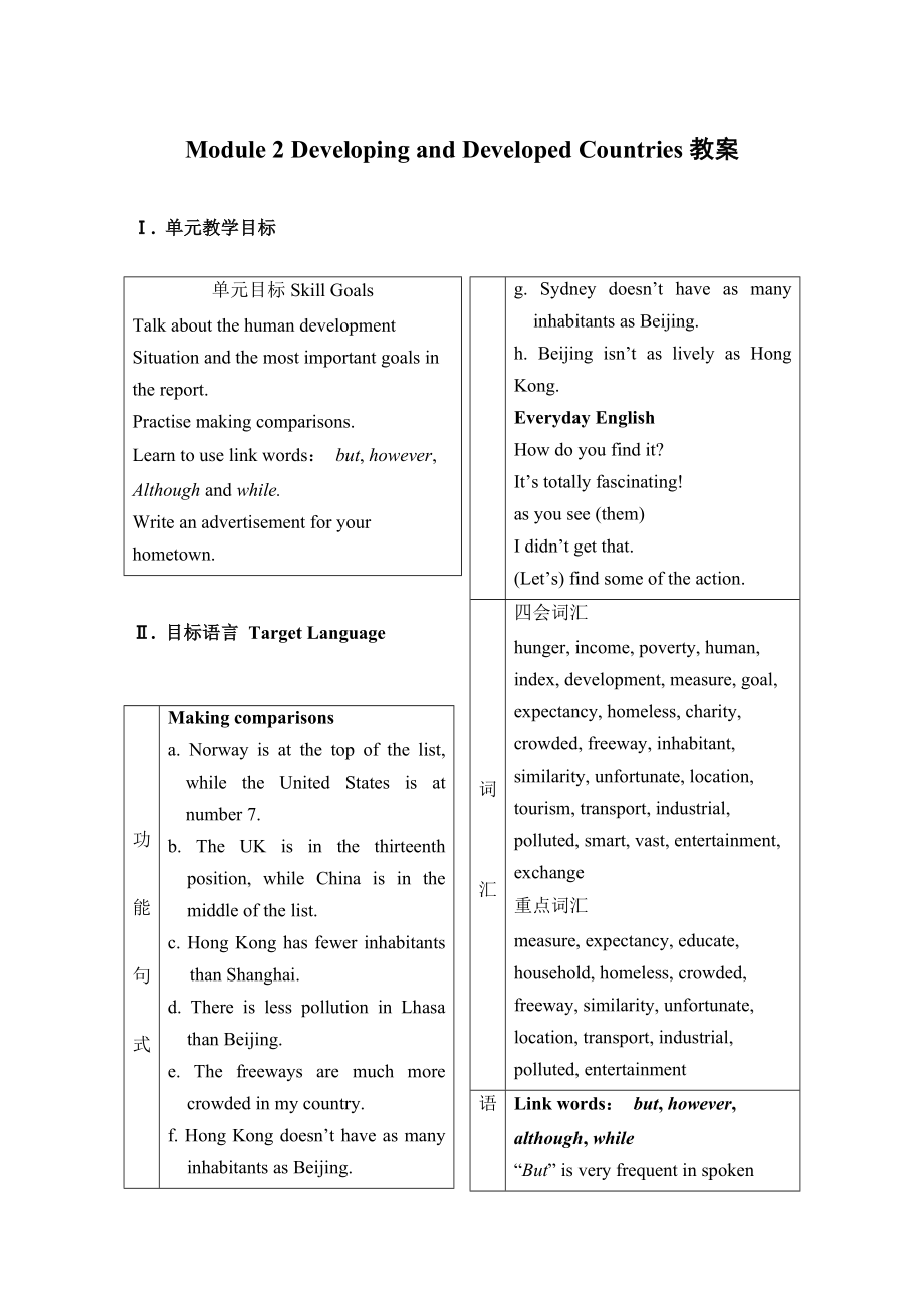Module 2 Developing and Developed Countries教案_第1页