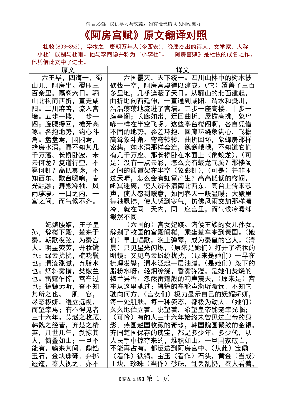 阿房宫赋全文图片图片