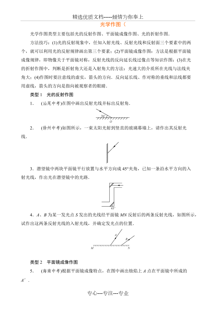 人教版物理《光學(xué)作圖》練習(xí)含答案(共5頁)_第1頁