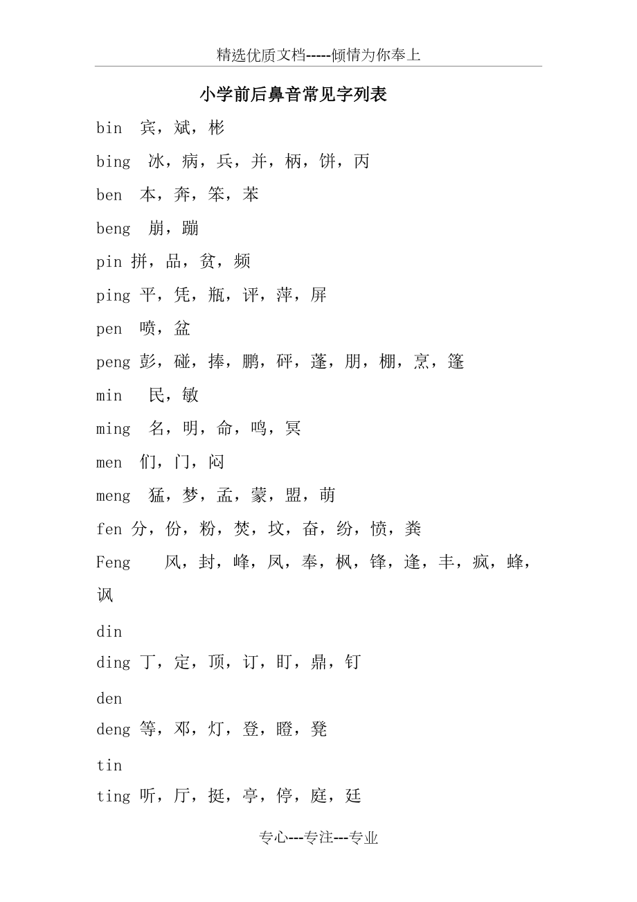 小学常见字前后鼻音列表共3页