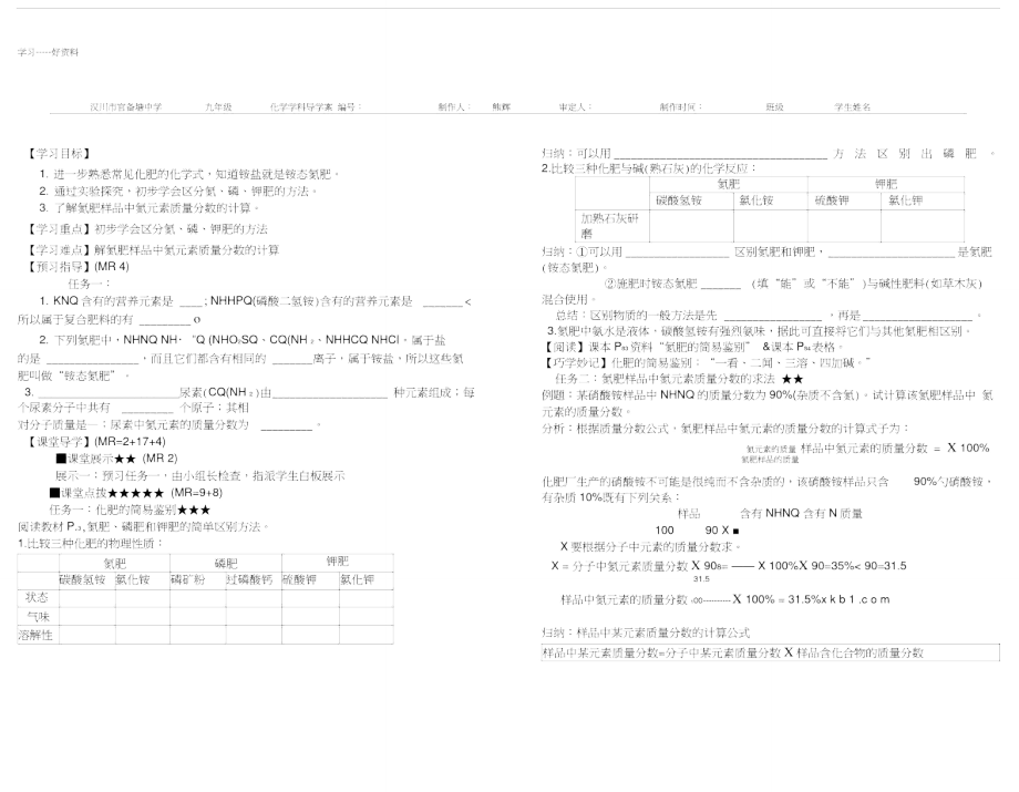 常见化肥的鉴别导学案(19)汇编_第1页