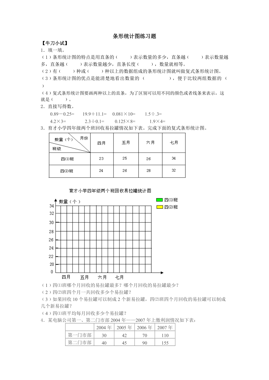 三年级条形统计图题目图片