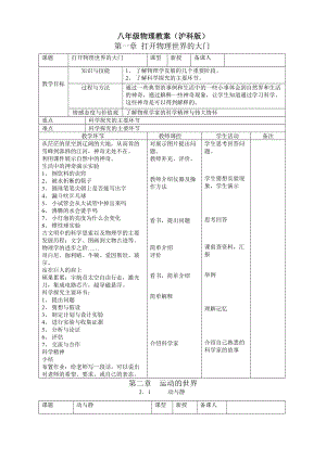 《八年級物理教案滬科版》