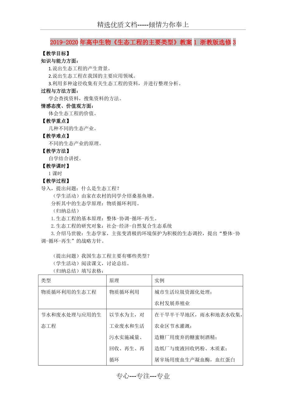 2019-2020年高中生物《生态工程的主要类型》教案1浙教版选修(共8页)_第1页