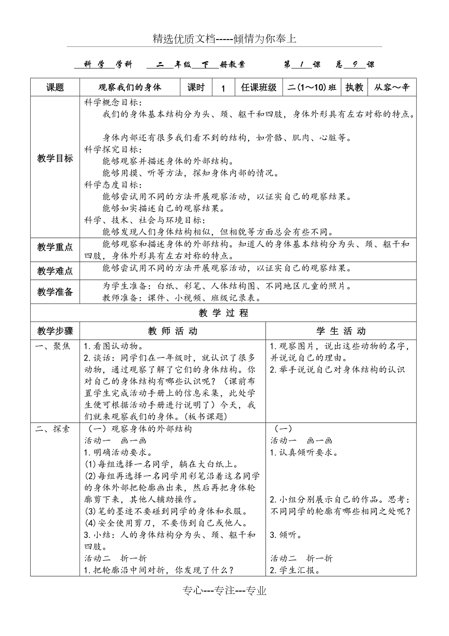 2018版二年級(jí)下冊(cè)科學(xué)教科版第二單元《我們自己》教案(共12頁(yè))_第1頁(yè)