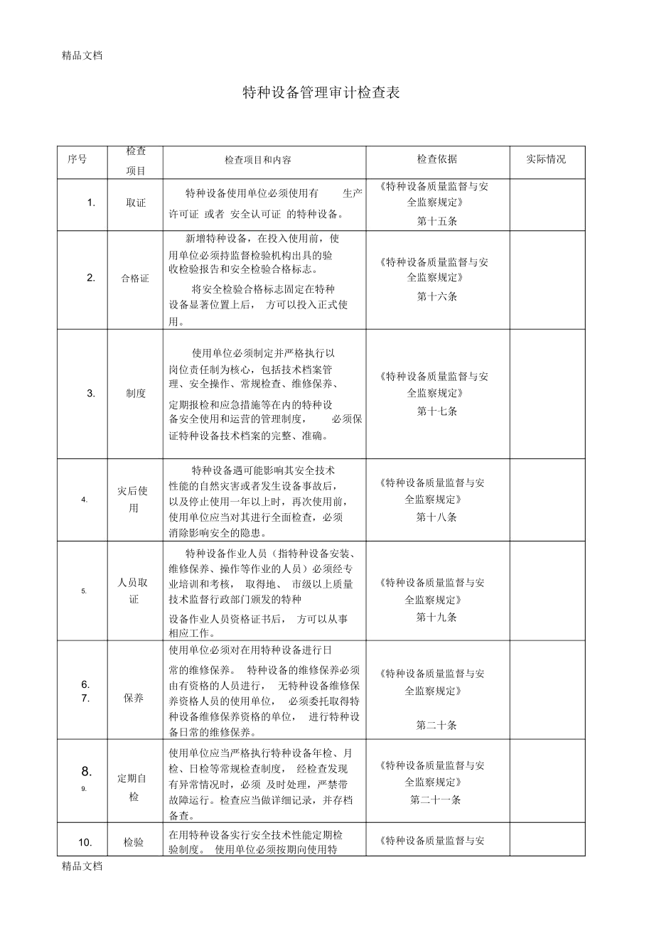 特种设备——1、管理审计评价检查表——版教学内容_第1页