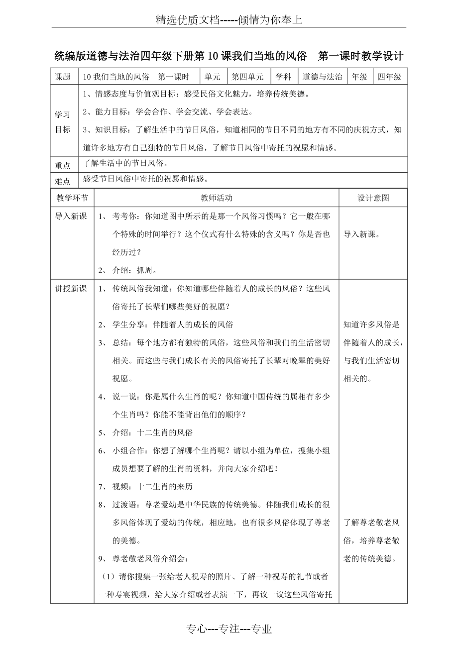 部編版四年級下冊道德與法治《我們當?shù)氐娘L俗》教案(共5頁)_第1頁