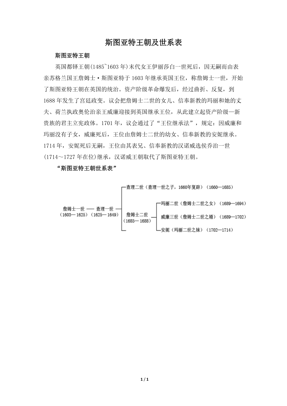 斯图亚特王朝及其世系表_第1页