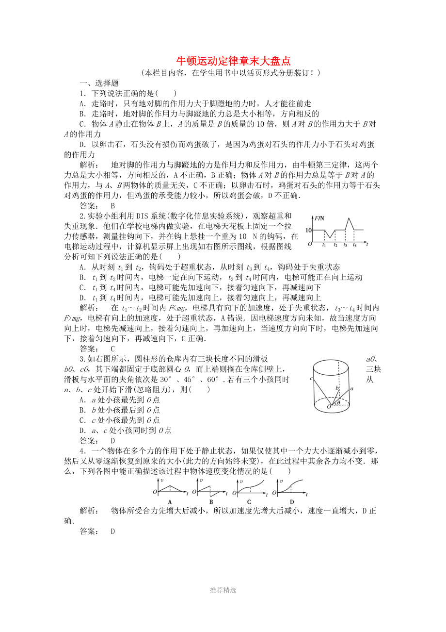 課件-安徽省2012高三物理一輪課下作業(yè)-第3章-牛頓運動定律章末大盤點_第1頁