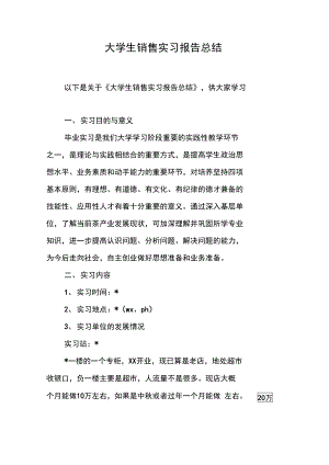 大学生销售实习报告总结