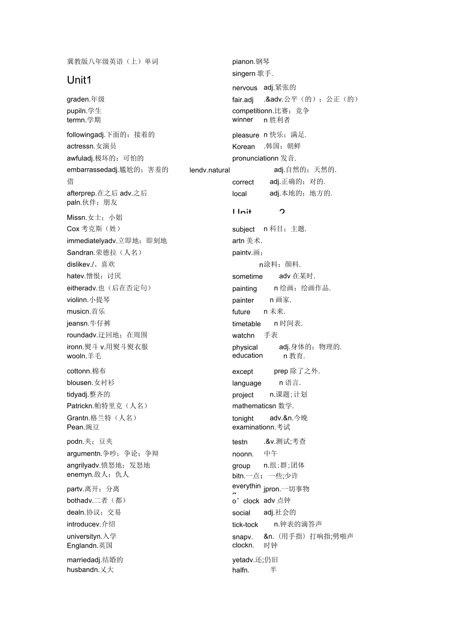 冀教版八年級上冊英語單詞_第1頁