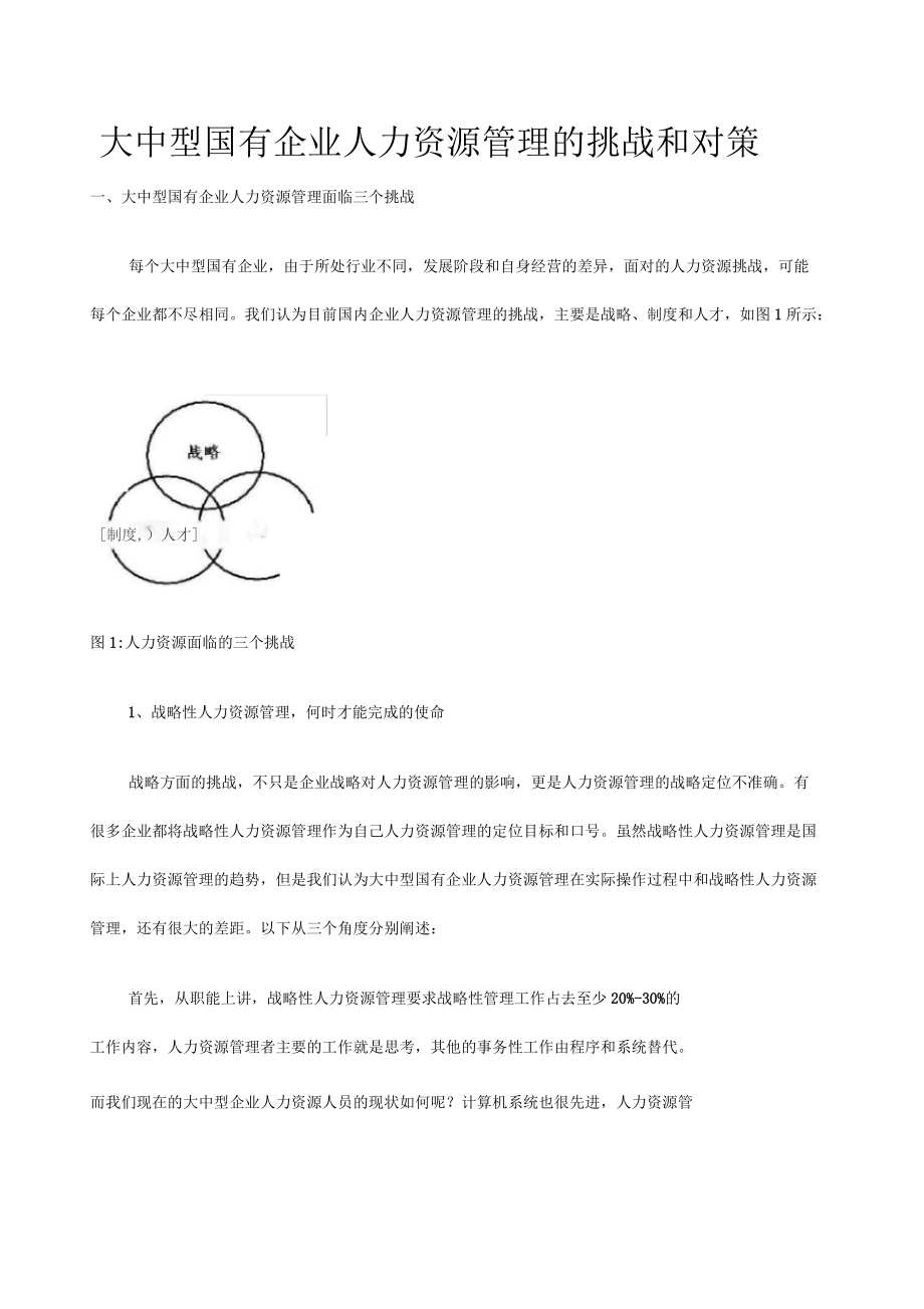 大中型国有企业人力资源管理的挑战和对策_第1页