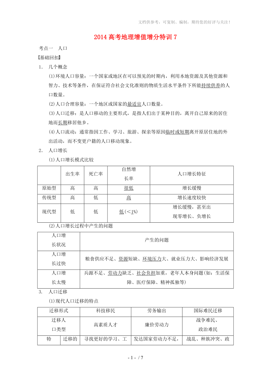 2014高考地理增值增分特訓(xùn)_第1頁