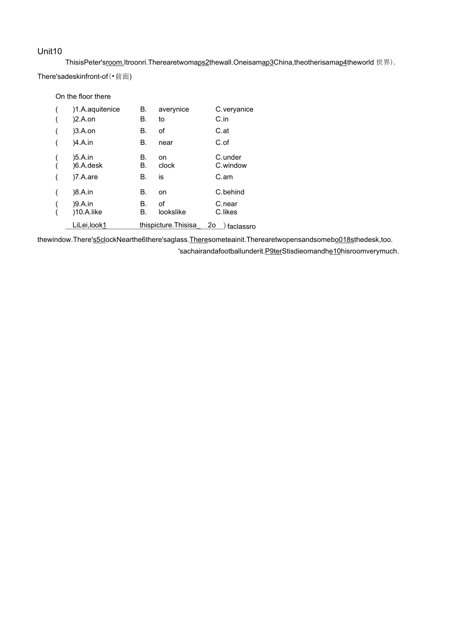 六年级英语完形填空60篇(含答案和讲解)_第1页