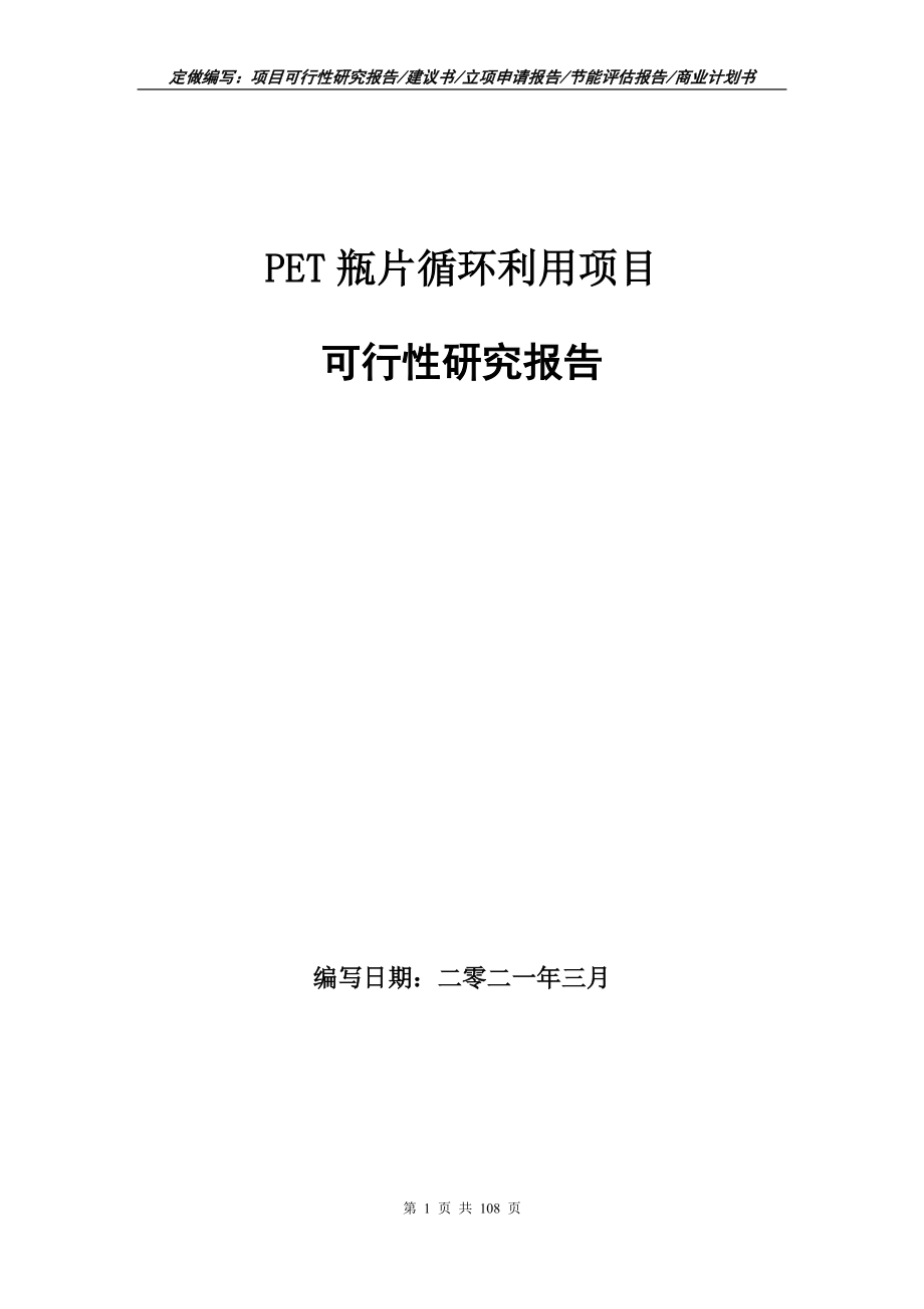 PET瓶片循环利用项目可行性研究报告写作范本_第1页