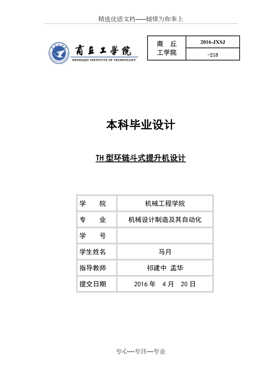 TH型环链斗式提升机设计剖析(共41页)_第1页