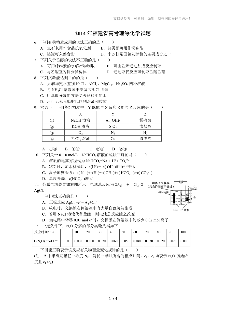 2014福建高考化学试题_第1页