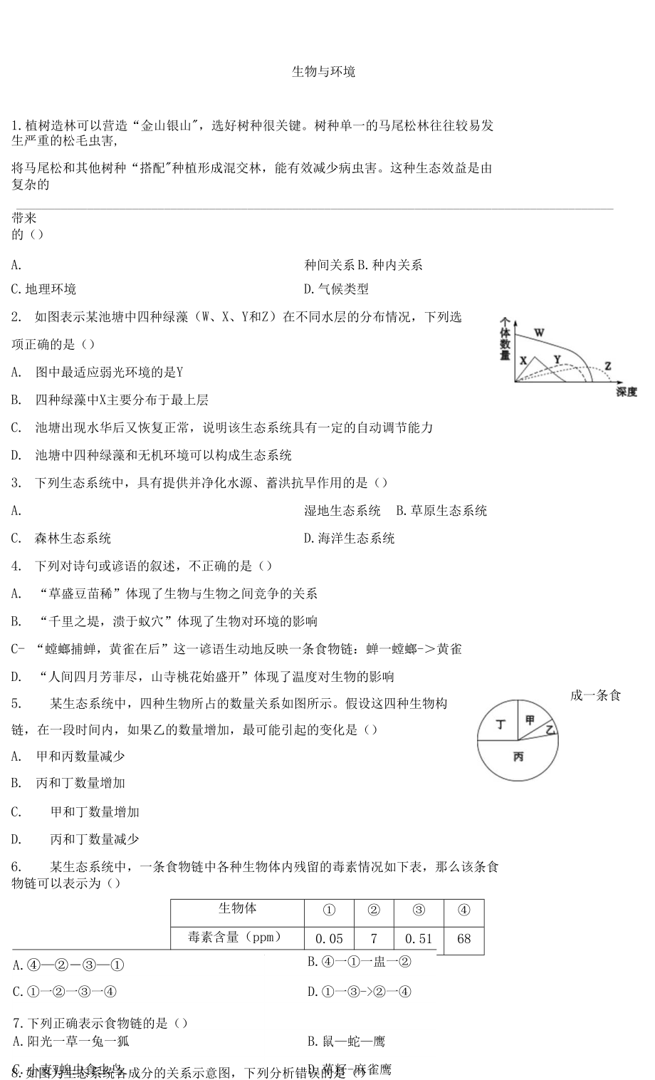 2022年江西省中考生物總復(fù)習(xí) 強(qiáng)化訓(xùn)練 生物與環(huán)境_第1頁