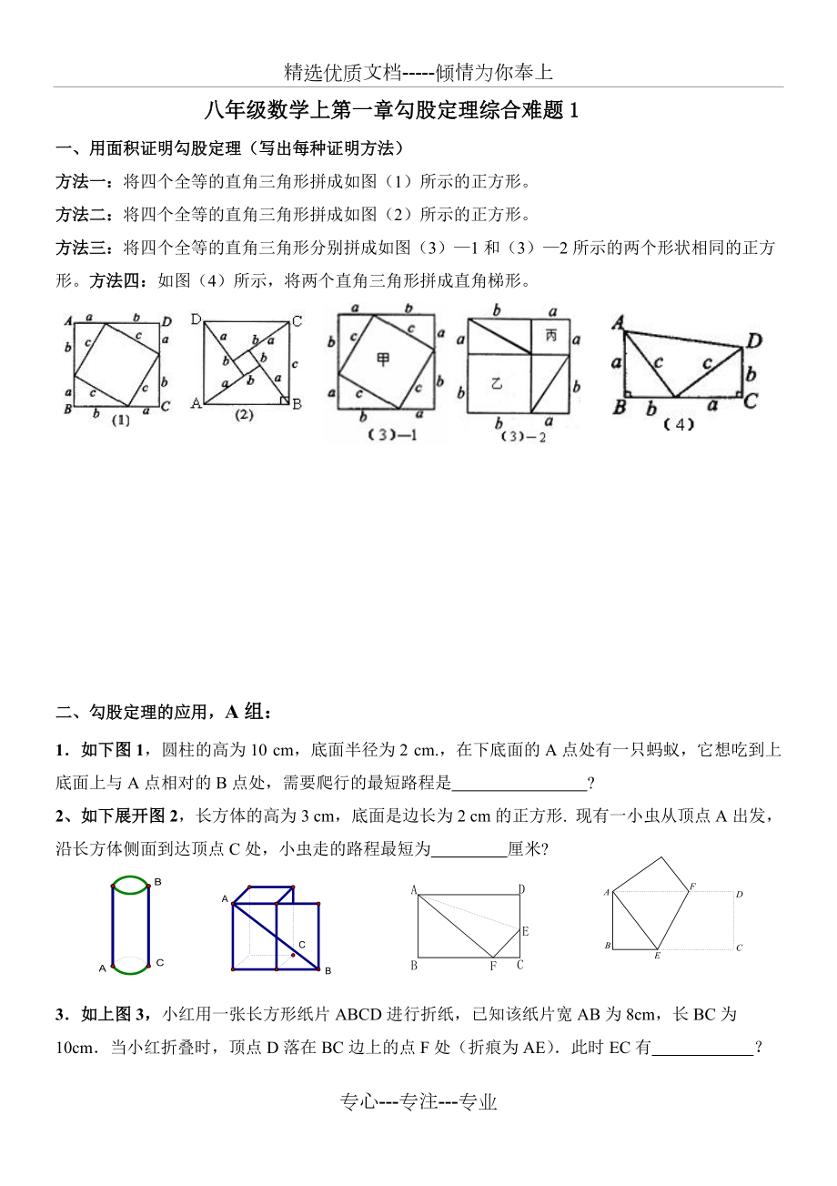 八年级数学上第一章勾股定理综合难题(共10页)_第1页