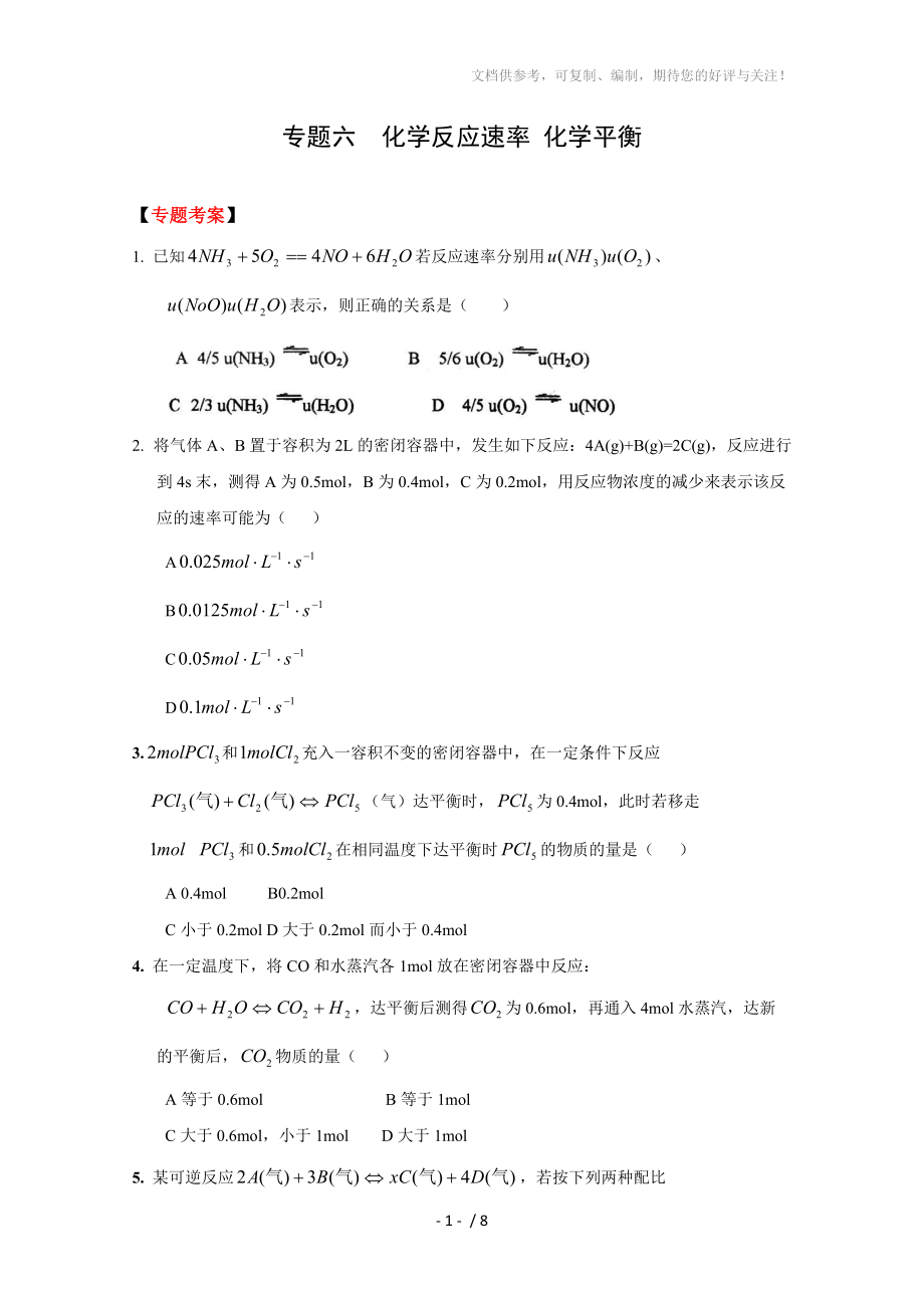 KS5U2010高考二輪復(fù)習(xí)化學(xué)考案：專題六《化學(xué)反應(yīng)速率化學(xué)平衡》_第1頁