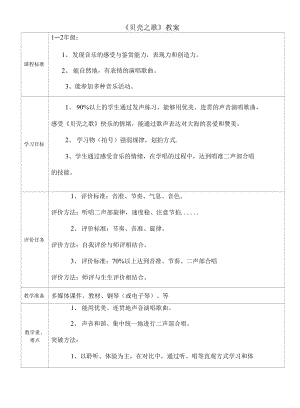 二年級(jí)上冊(cè)音樂(lè)教案- 第十課 （演唱）貝殼之歌 湘藝版