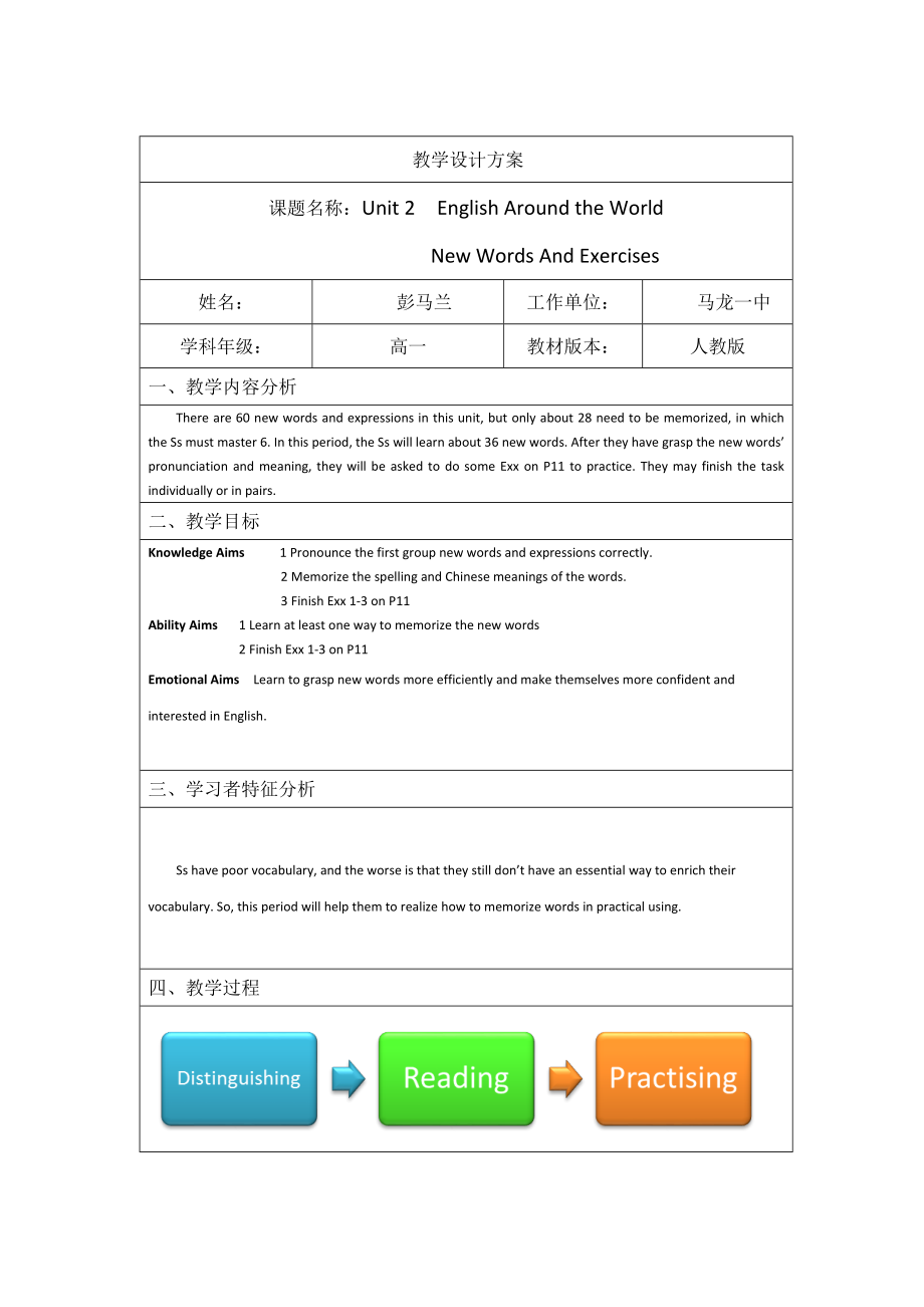 高中英语必修一Unit2整体课件 教学设计方案_第1页