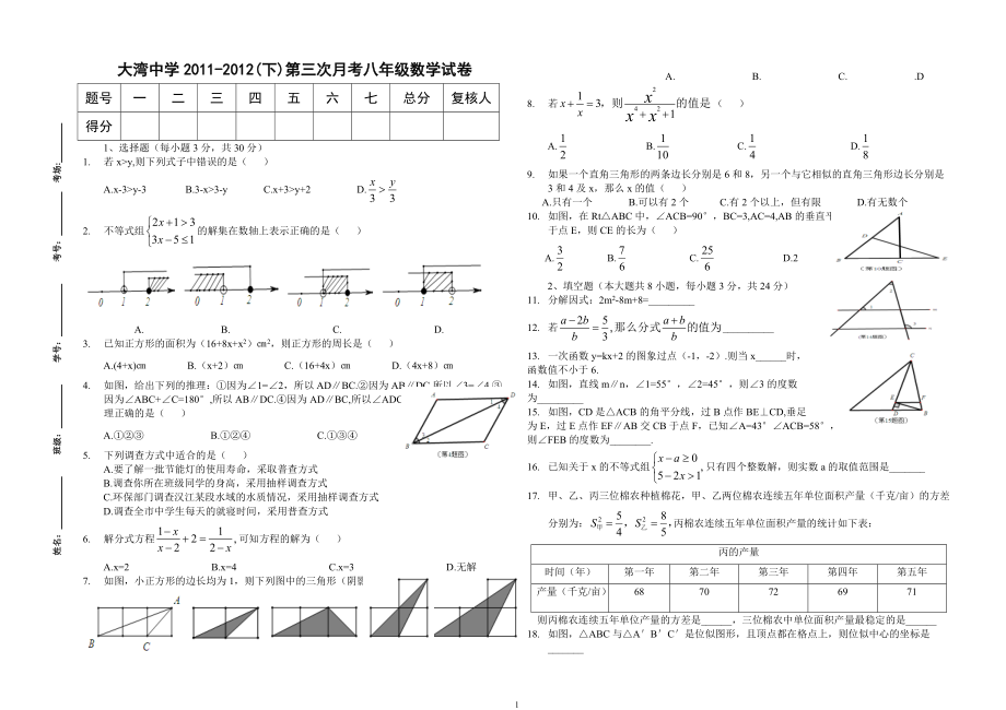 八年級(jí)數(shù)學(xué)月考試題 (2)_第1頁