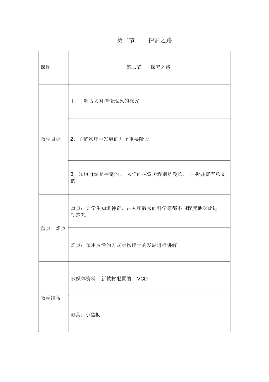 第二節(jié)《探索之路》教案(滬科版八年級(jí))(3)初中物理試卷試題總結(jié)匯總_第1頁(yè)