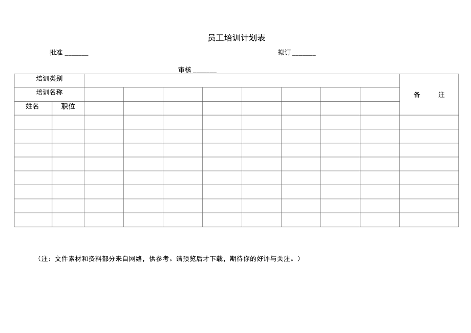 《員工培訓(xùn)計(jì)劃表》_第1頁