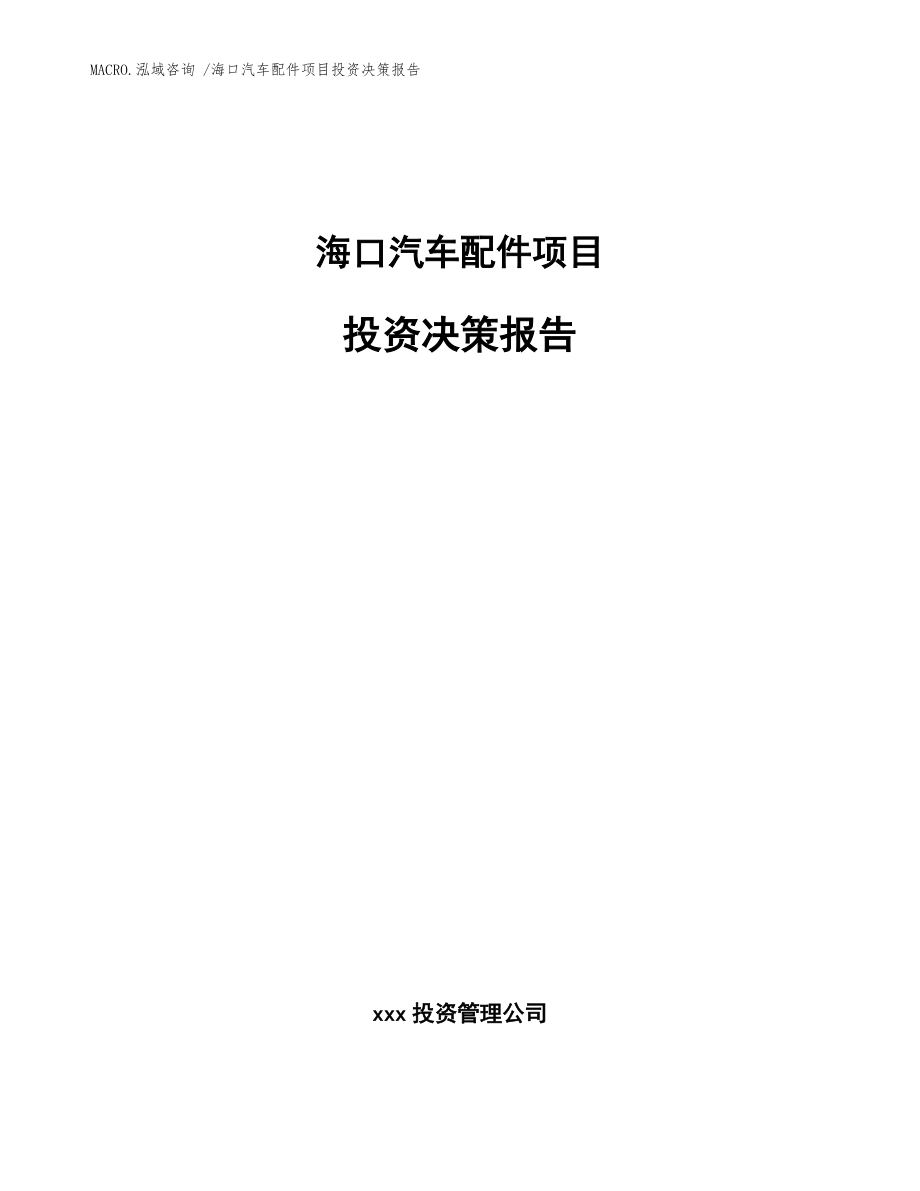 海口汽车配件项目投资决策报告_模板范本_第1页