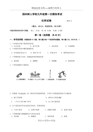 扬州树人学校九年级第一次模拟考试化学试卷(共8页)