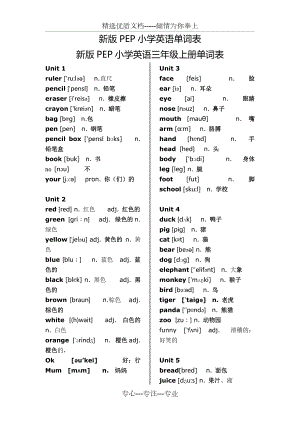 新版PEP小学英语单词表(共16页)