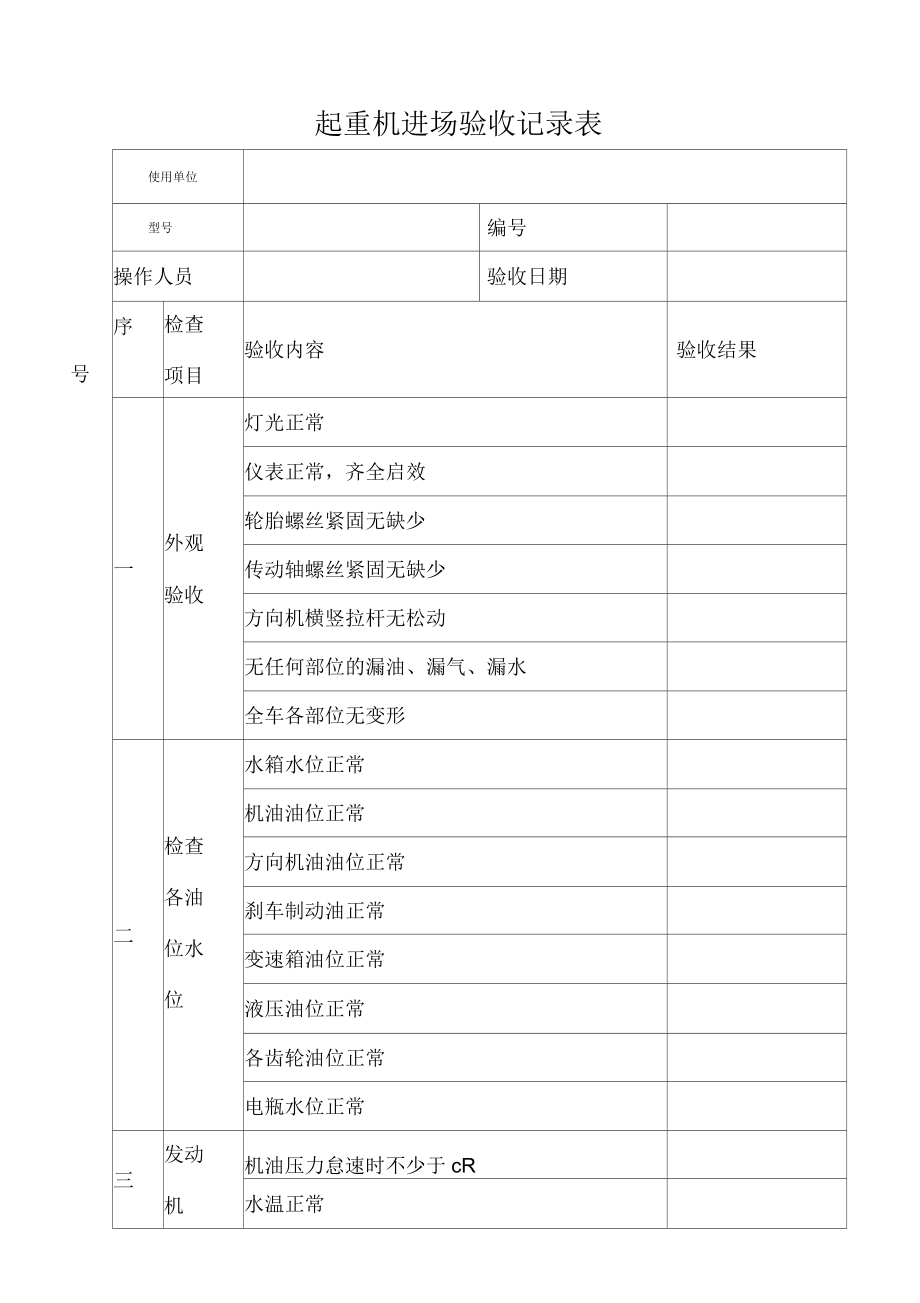 起重機(jī)、汽車起重機(jī)驗(yàn)收記錄(二)_第1頁