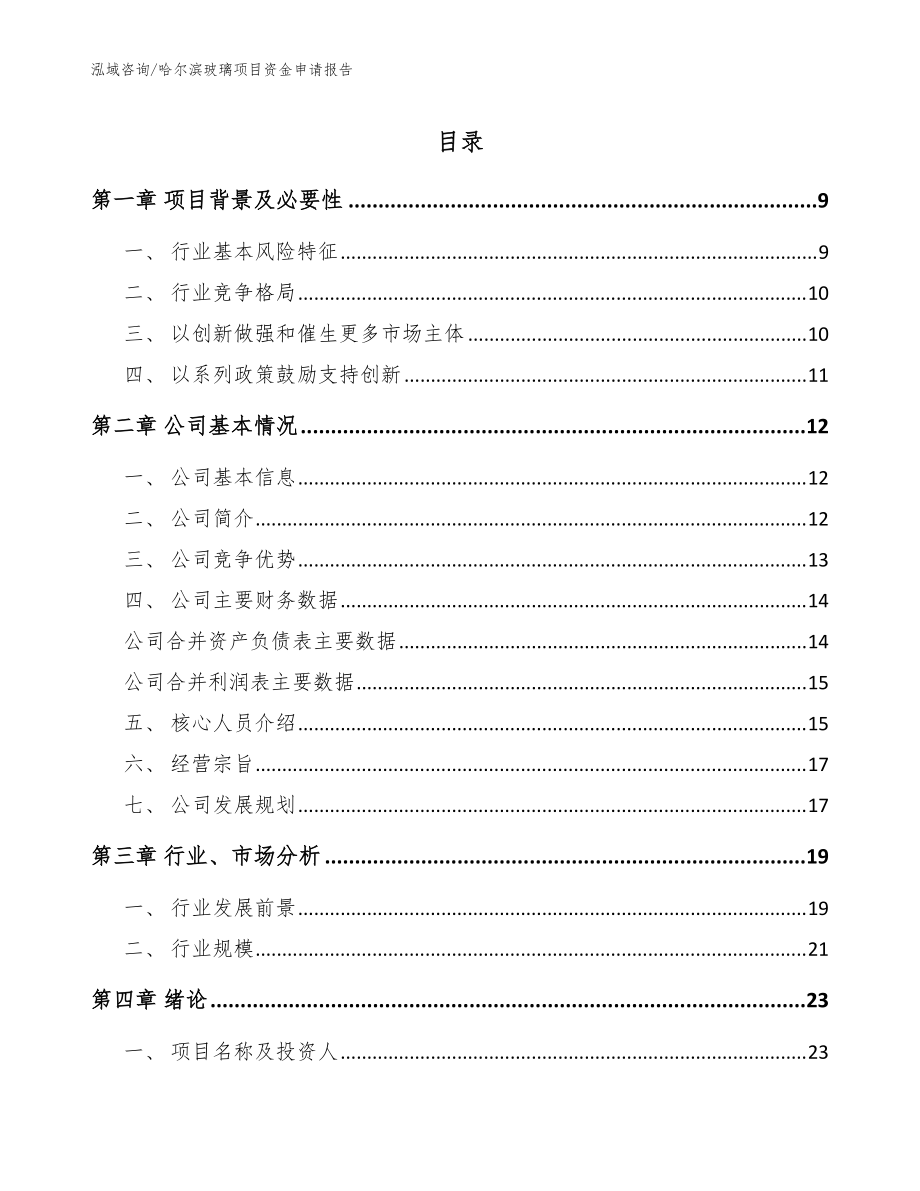 哈尔滨玻璃项目资金申请报告_参考模板_第1页