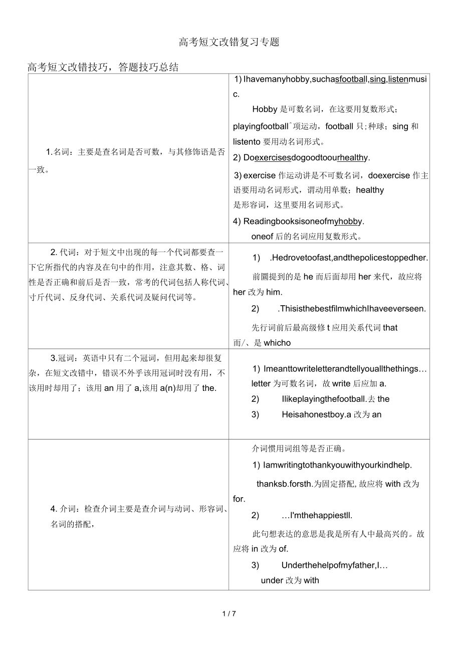 高考短文改错复习专题_第1页