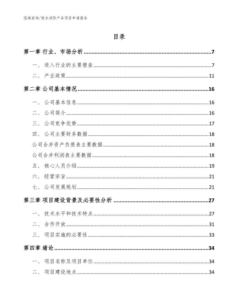 丽水消防产品项目申请报告（模板范本）_第1页