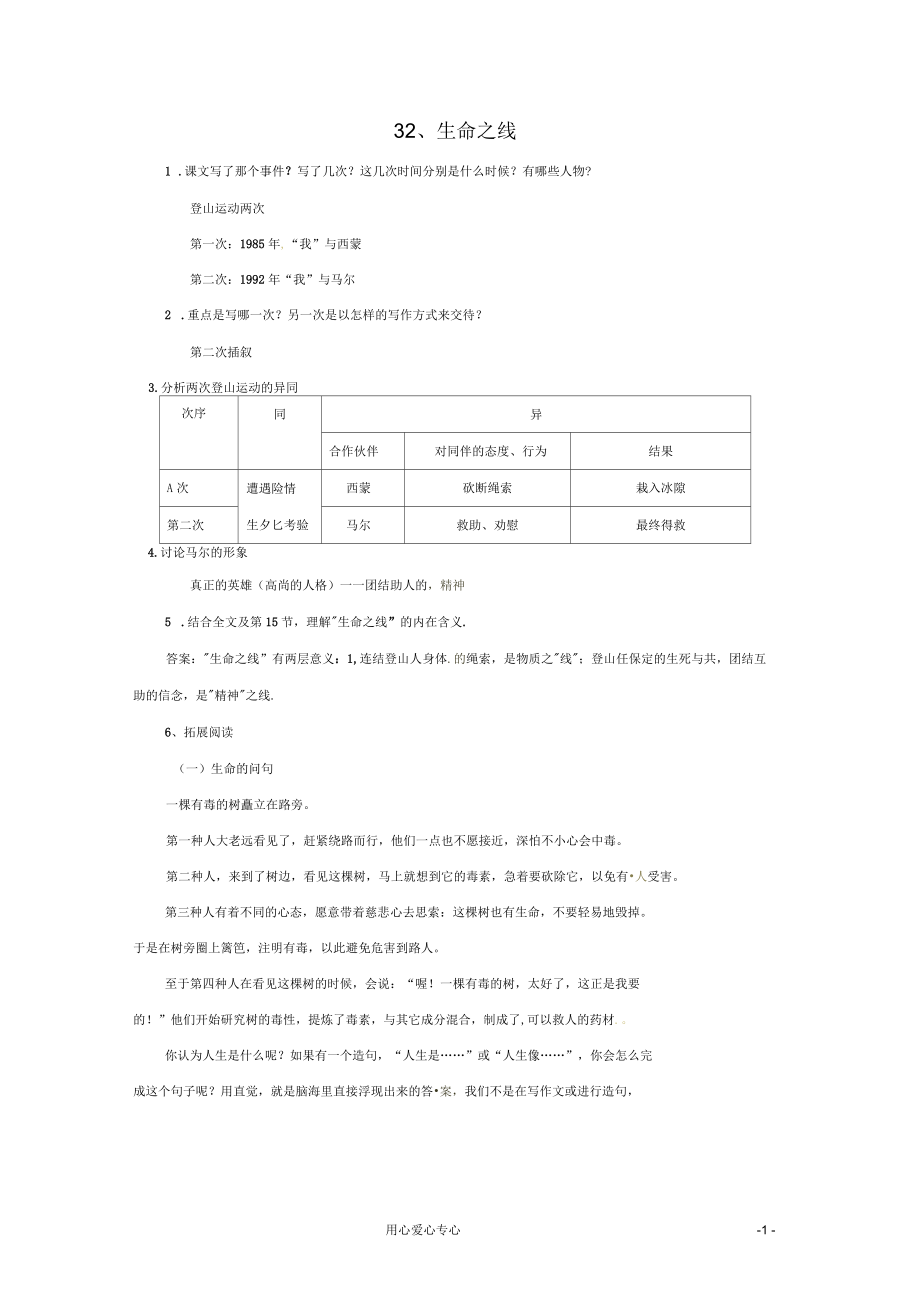 七年級(jí)語文上冊(cè)第32課《生命之線》同步練習(xí)上海_第1頁