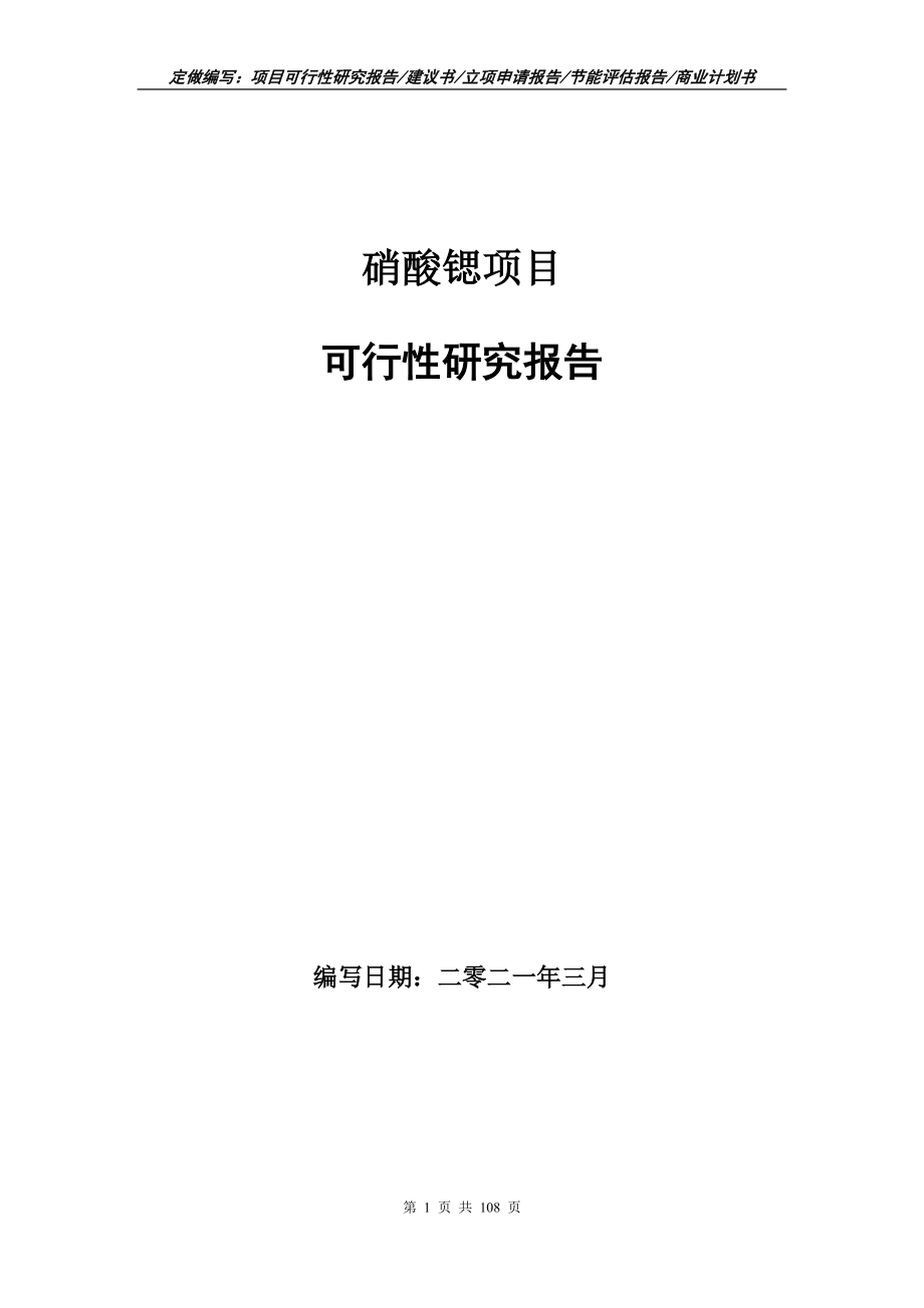 硝酸锶项目可行性研究报告写作范本_第1页