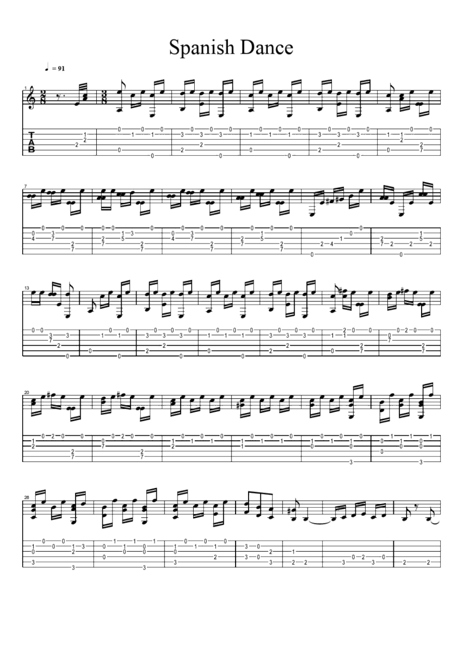西班牙舞曲原版吉他谱六线谱经典流行吉他独奏谱_第1页