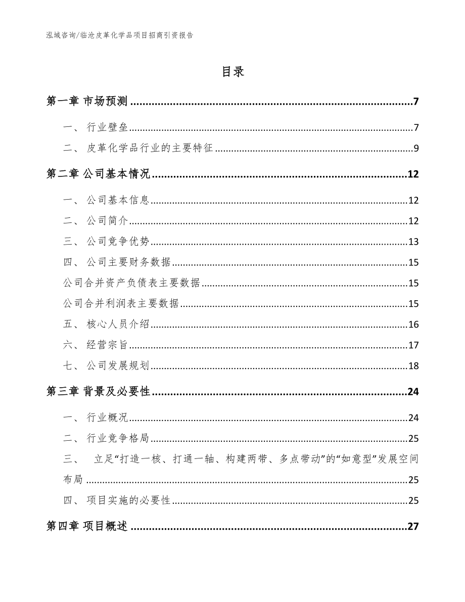 临沧皮革化学品项目招商引资报告范文参考_第1页