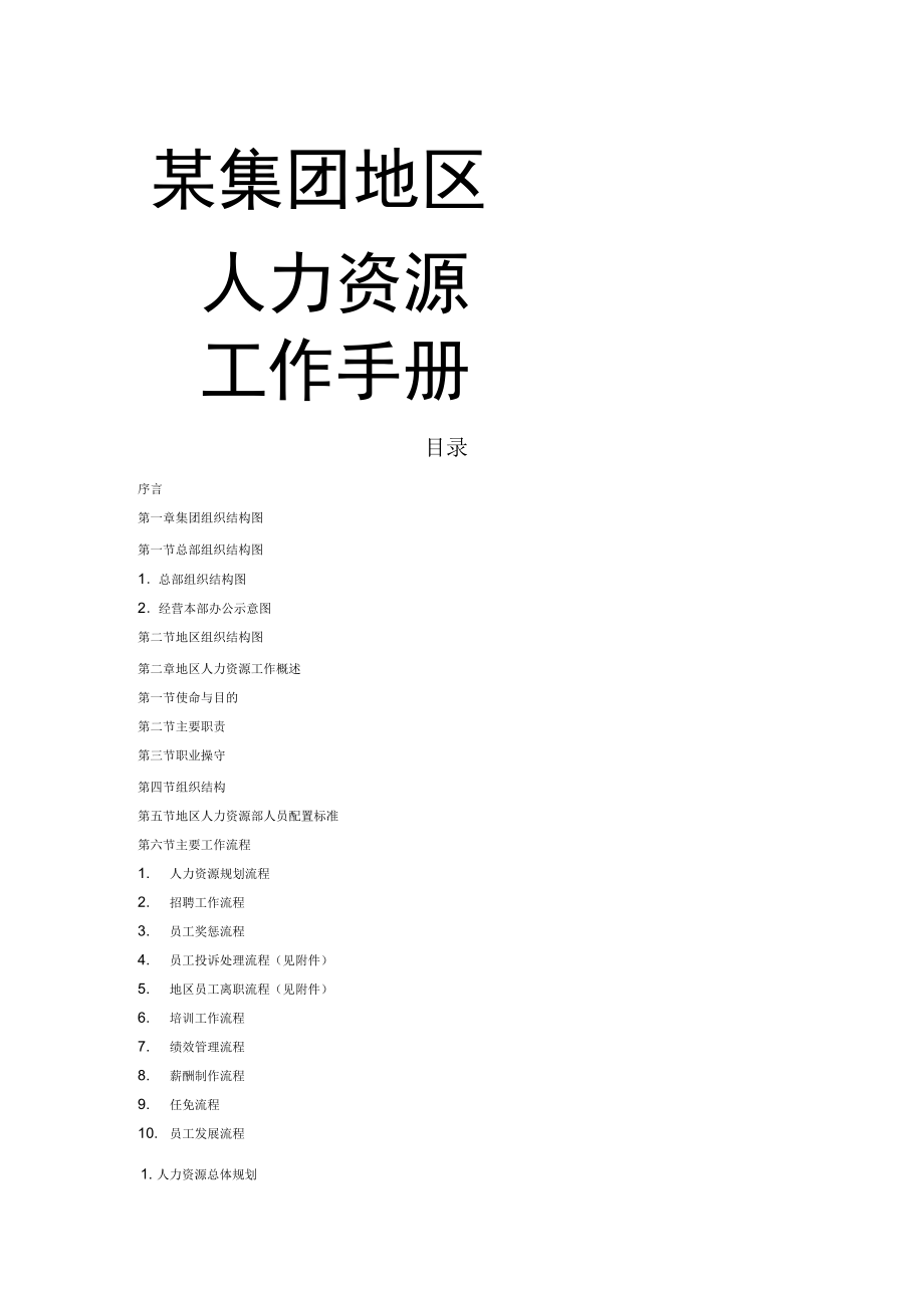 某某集团分公司人力资源工作手册_第1页