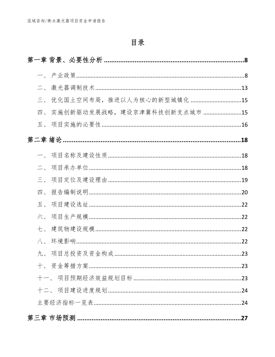 衡水激光器项目资金申请报告【模板范文】_第1页