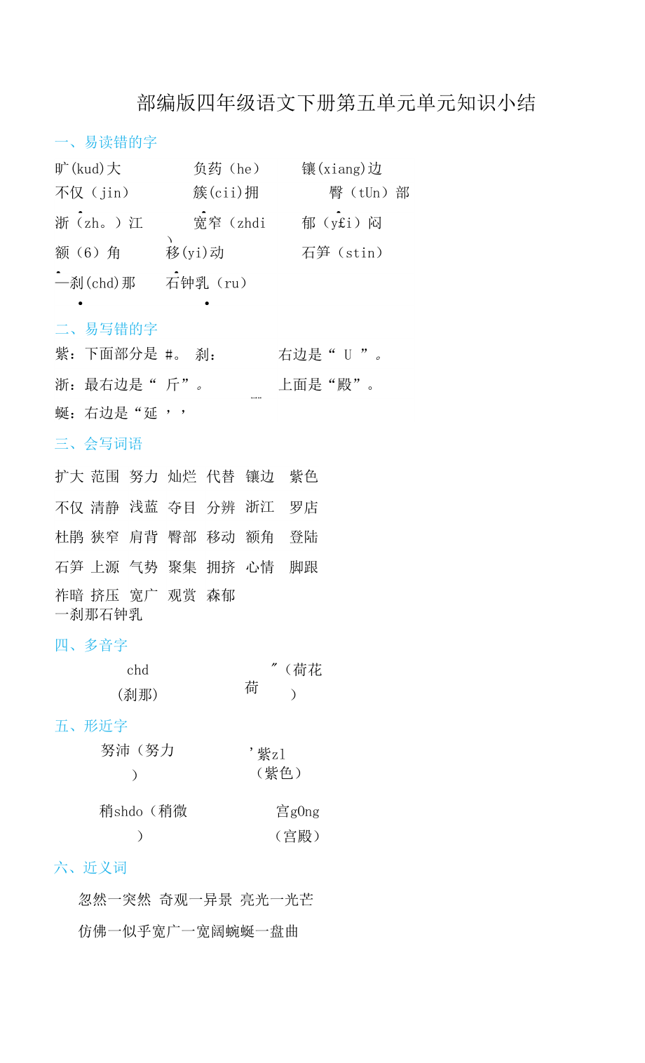 部编版四年级语文下册第五单元 单元知识小结.docx_第1页