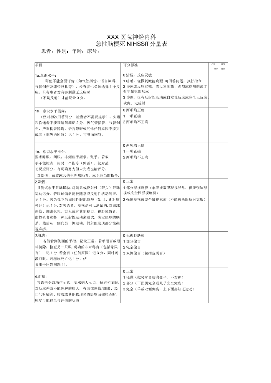 急性脑梗死NIHSS评分表_第1页