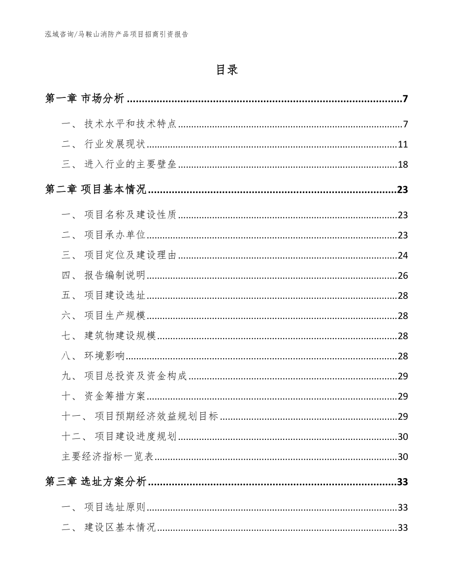 马鞍山消防产品项目招商引资报告_范文_第1页