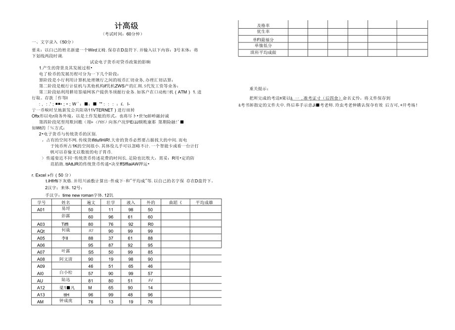 计算机文字录入处理员高级.docx_第1页