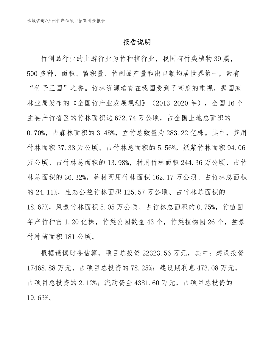 忻州竹产品项目招商引资报告模板范本_第1页