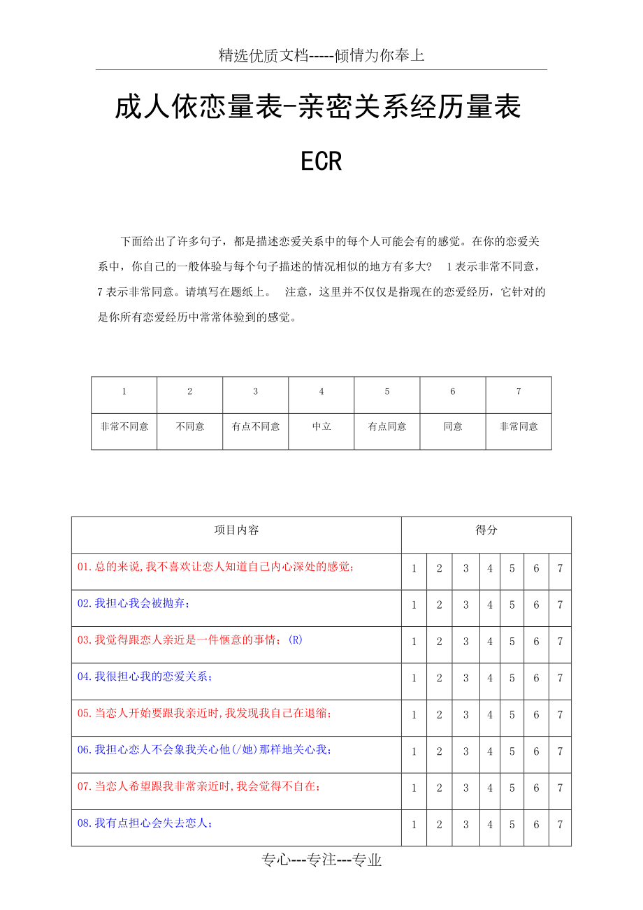 亲密关系经历量表ECR+计分(打印版)(共4页)_第1页